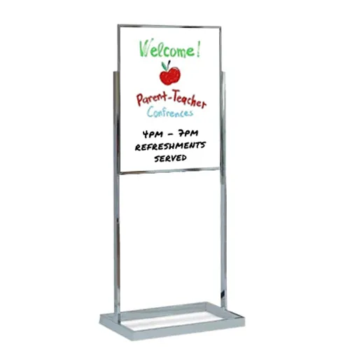 24 x 36 Dry Erase White Board Double Pedestal Message Board with Open Face, Double-Sided, Silver Chrome Aluminum Stand