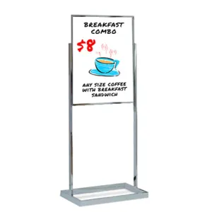 24 x 36 Dry Erase White Board Double Pedestal Message Board with Open Face, Double-Sided, Silver Chrome Aluminum Stand