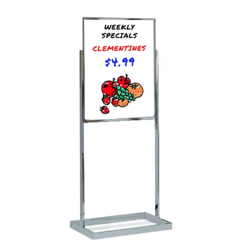 24 x 36 Dry Erase White Board Double Pedestal Message Board with Open Face, Double-Sided, Silver Chrome Aluminum Stand