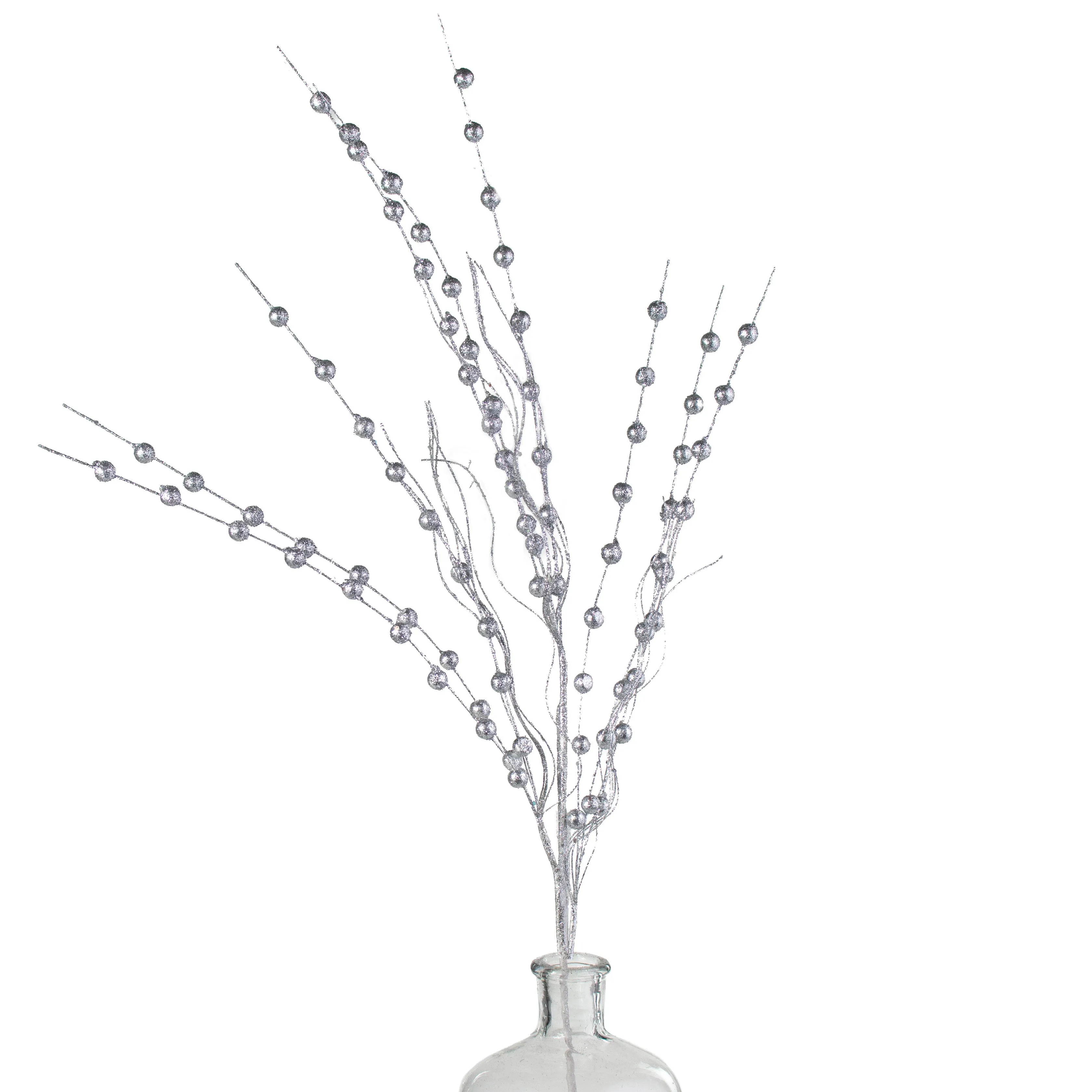 28" Glittered Ball Twig Spray: Silver