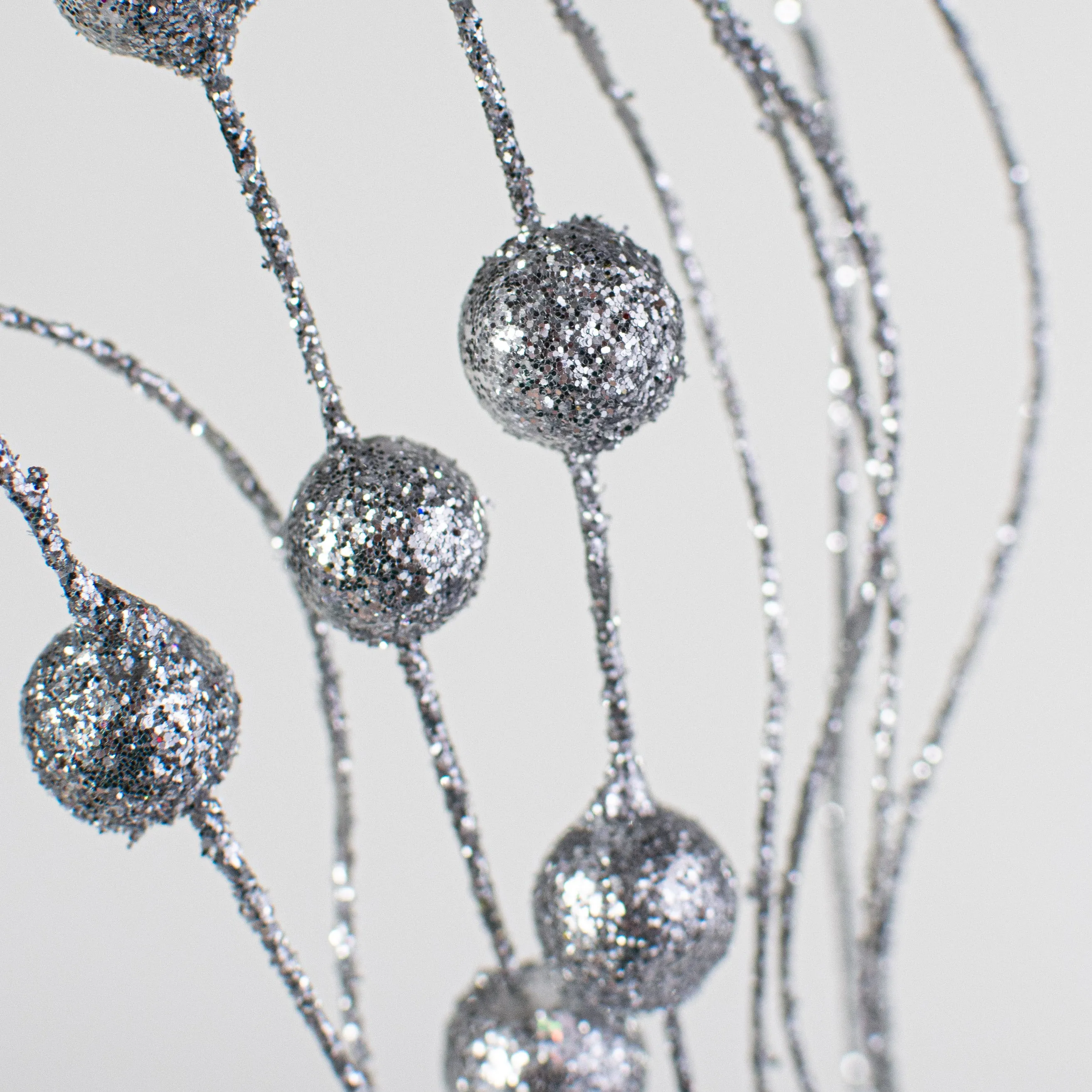 28" Glittered Ball Twig Spray: Silver