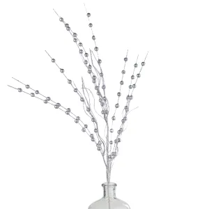 28" Glittered Ball Twig Spray: Silver