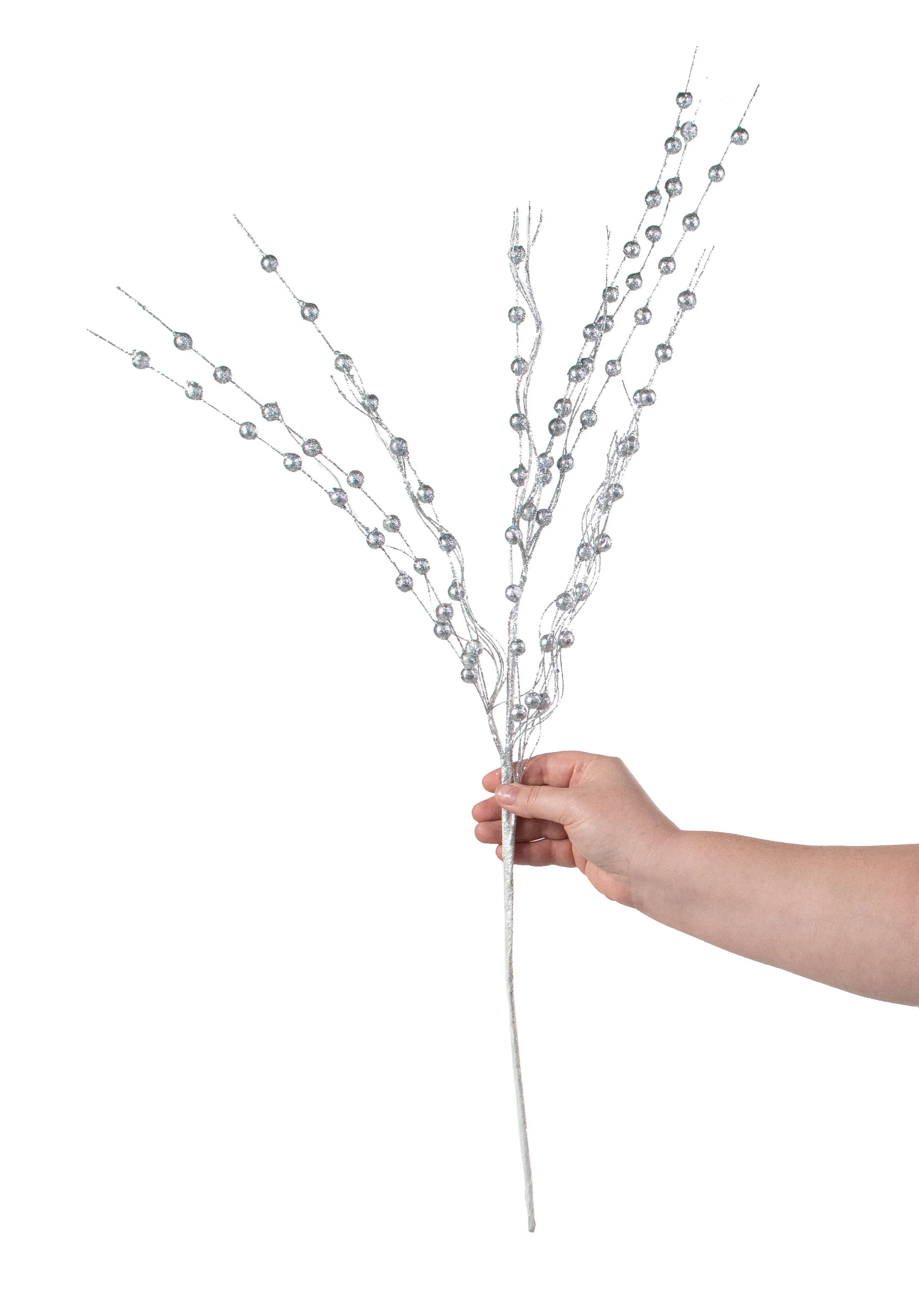 28" Glittered Ball Twig Spray: Silver