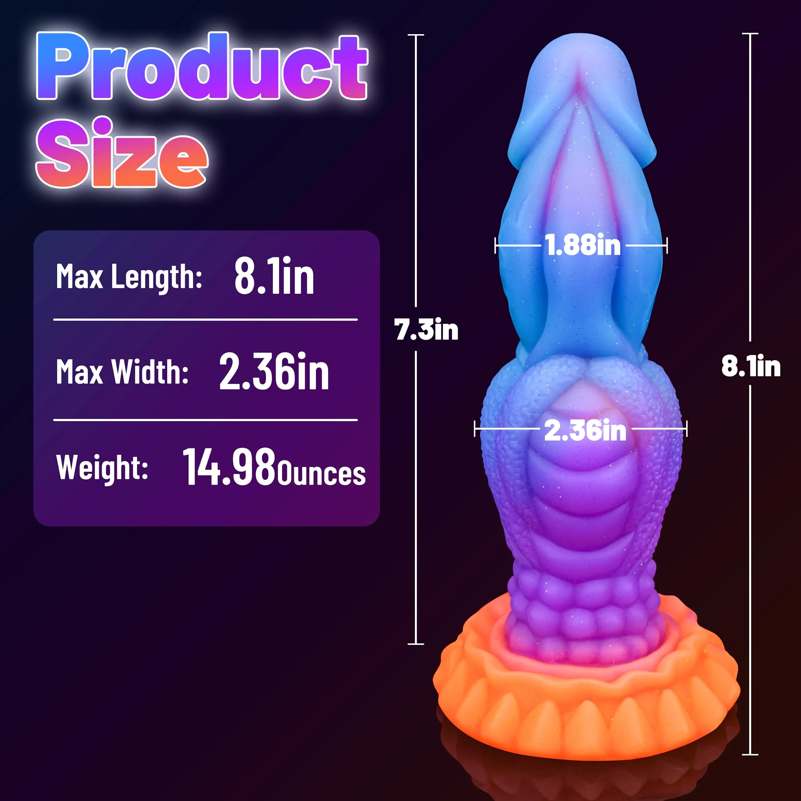 Amanda 8.2" Monster Dildo Luminous Dragon Dildo With Super Strong Suction Cup - Laphwing