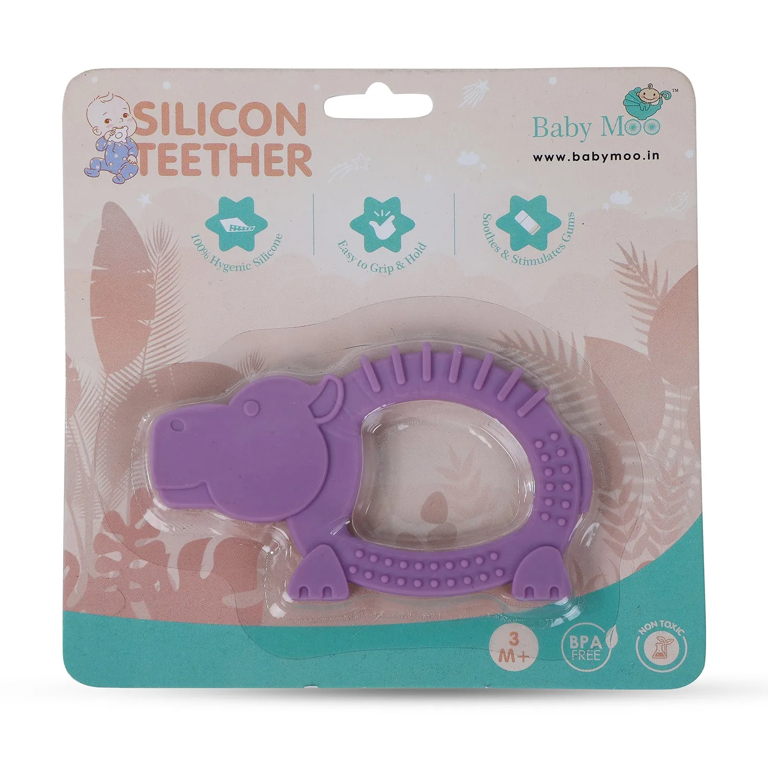 Baby Moo Hippo Soothing Silicon Teether BPA And Toxin Free - Purple