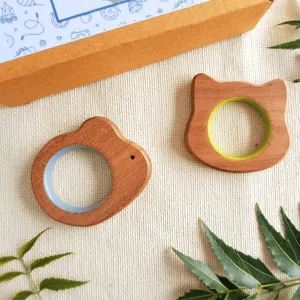 BABYCOV Cute Mouse and Cat Natural Neem Wood Teethers for Babies | Natural and Safe | Goodness of Organic Neem Wood | Both Chewing and Grasping Toy | Set of 2 (Age 4  Months)