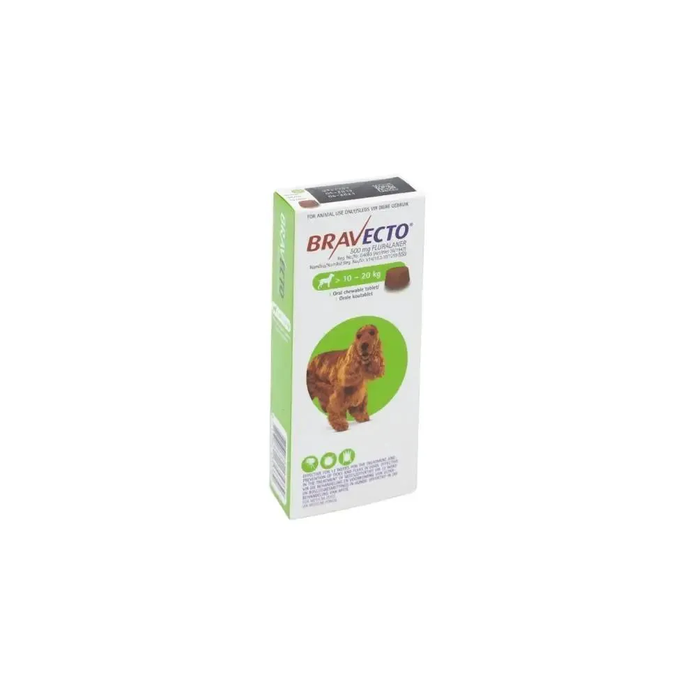 Bravecto Medium One Tablet 500mg 10kg to 20kg Green