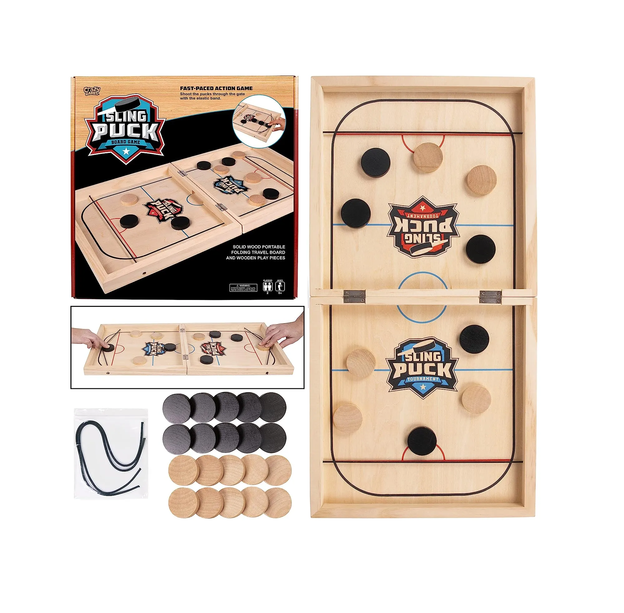 Crazy Games AST Sling Puck Game Fast Puck Table Game Super Winner Wooden Paced Football Slingshot Game Table Top Hockey Game Toys for Adults & Kids 24