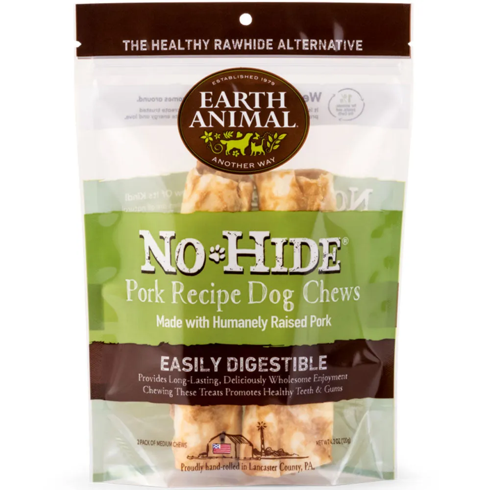 Earth Animal No-Hide Pork Chew 4" Dog Treat 2pk