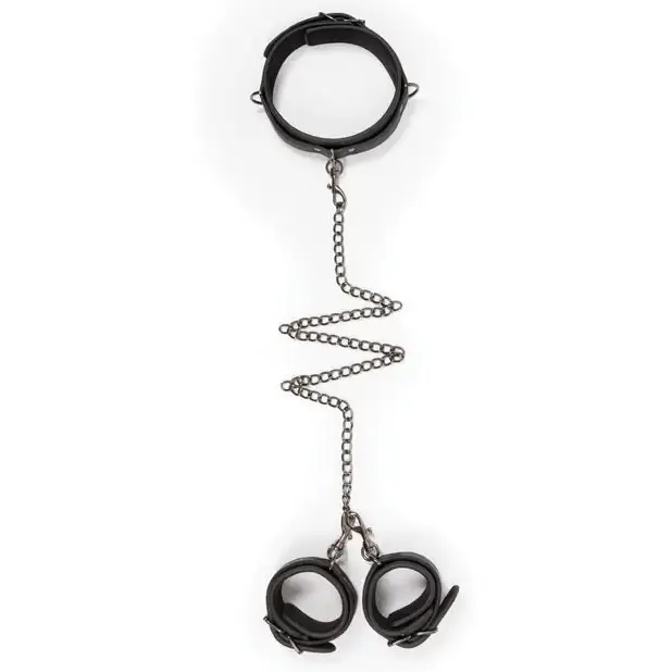 Easy Toys Faux Leather Collar W/handcuffs - Black