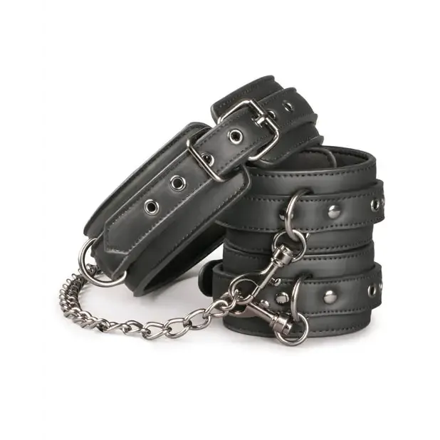 Easy Toys Faux Leather Collar W/handcuffs - Black