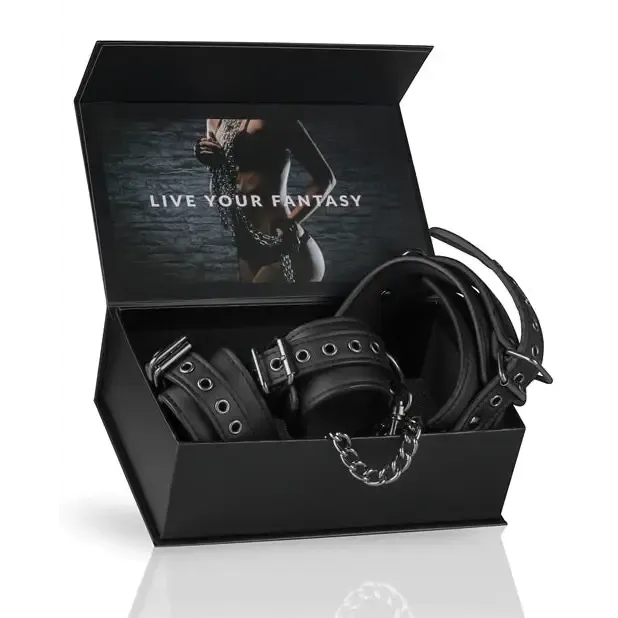 Easy Toys Faux Leather Collar W/handcuffs - Black