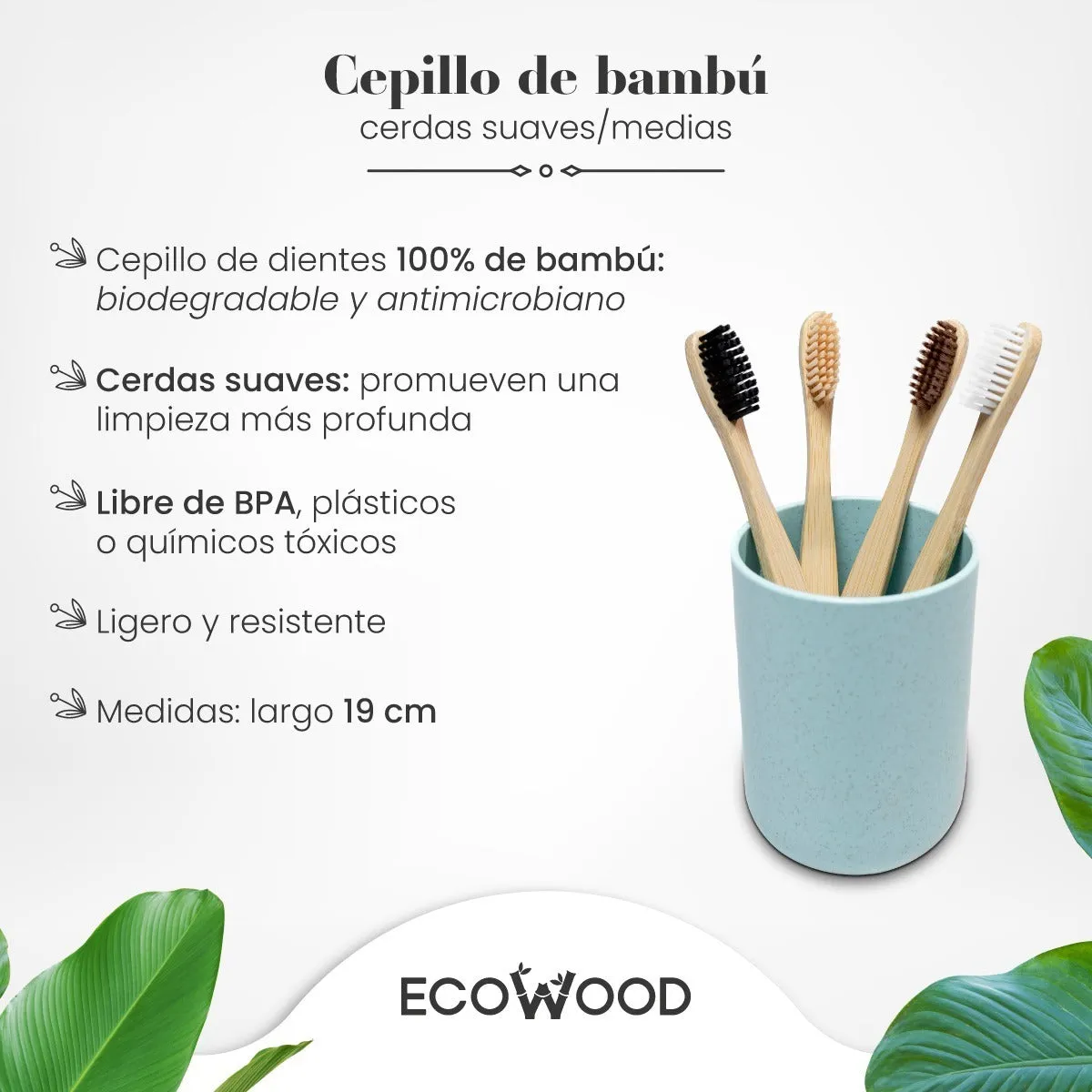 Ecowood Cepillo De Dientes De Bambú Cerdas Suaves 6 Piezas