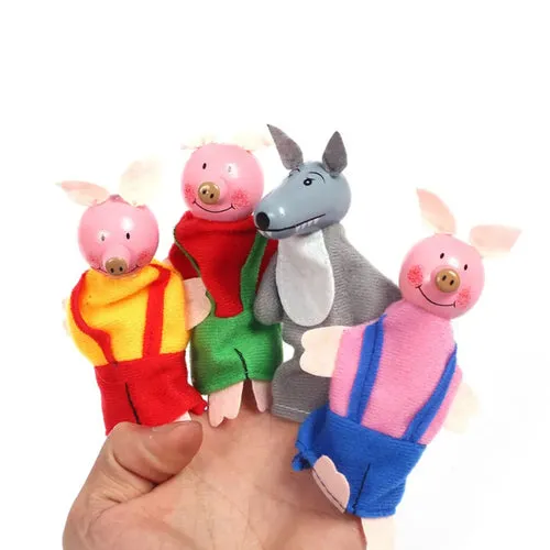 Engaging Plush Finger Puppets Set: Three Pigs, Mermaid & Princess