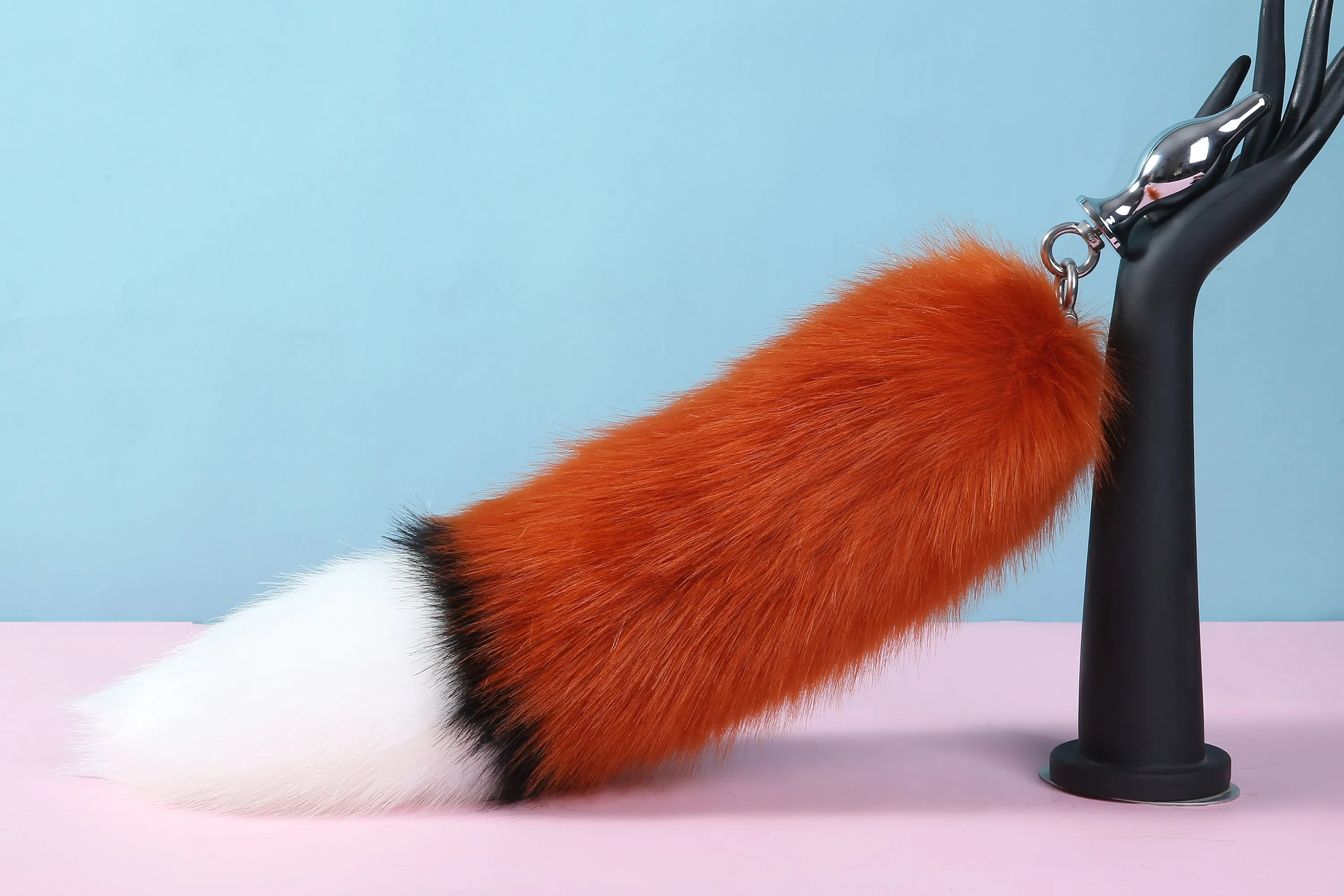 fluffy tug tail plug and ear set red fox ear and tail butt plug set wolf tail buttplug  and ear cat tail petplay sex toy bdsm mature