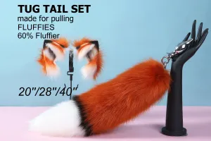 fluffy tug tail plug and ear set red fox ear and tail butt plug set wolf tail buttplug  and ear cat tail petplay sex toy bdsm mature