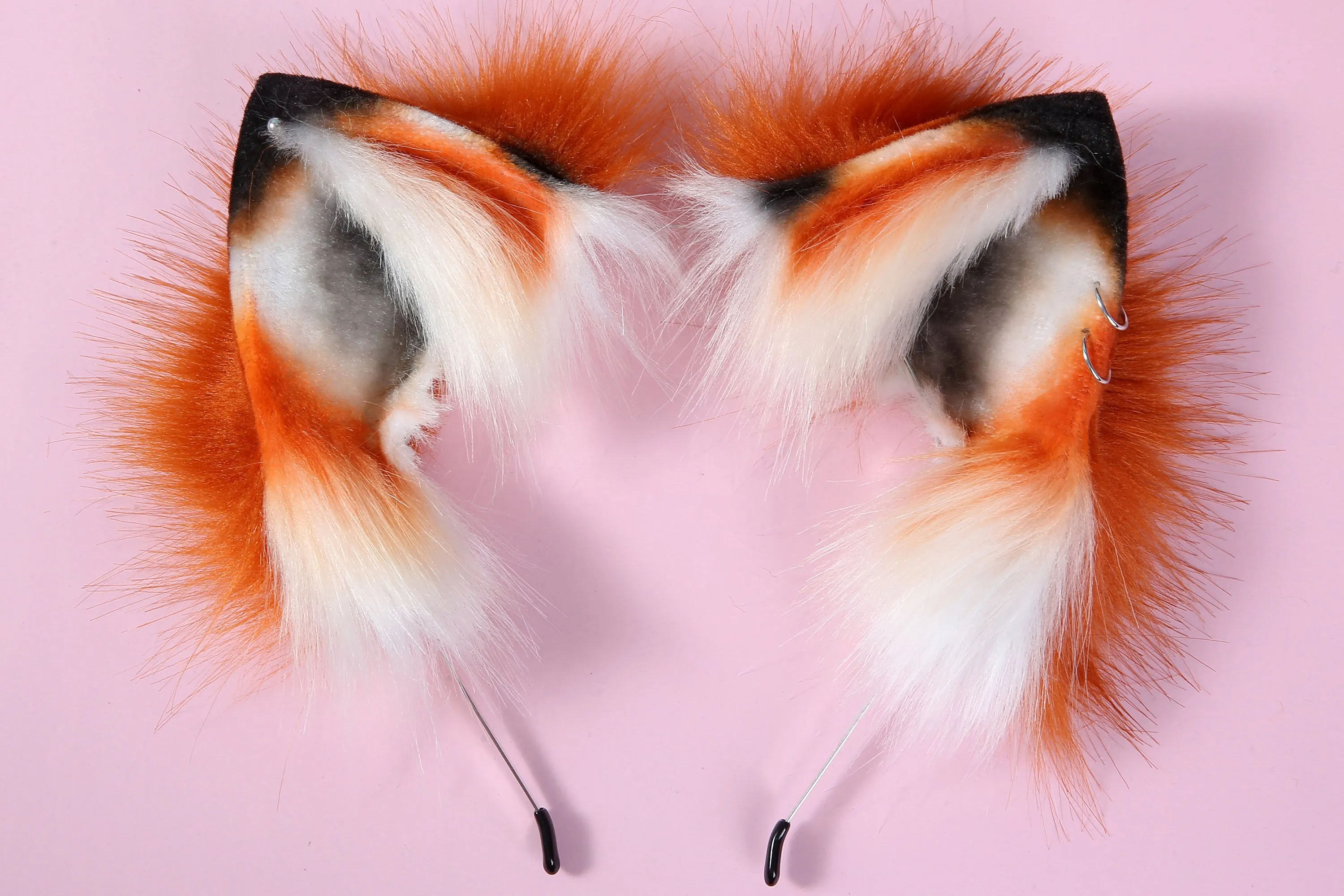 fluffy tug tail plug and ear set red fox ear and tail butt plug set wolf tail buttplug  and ear cat tail petplay sex toy bdsm mature