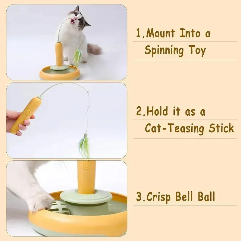 Interactive Feather Cat Toy with 360° Rotating Turntable for Indoor Cats