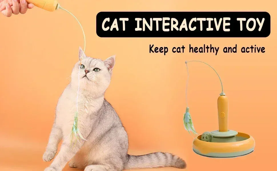 Interactive Feather Cat Toy with 360° Rotating Turntable for Indoor Cats