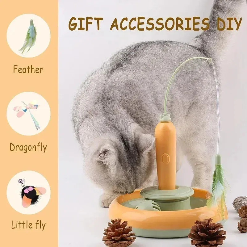 Interactive Feather Cat Toy with 360° Rotating Turntable for Indoor Cats