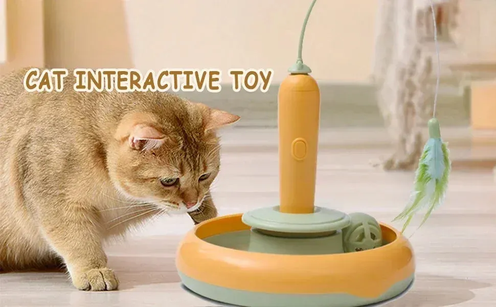 Interactive Feather Cat Toy with 360° Rotating Turntable for Indoor Cats