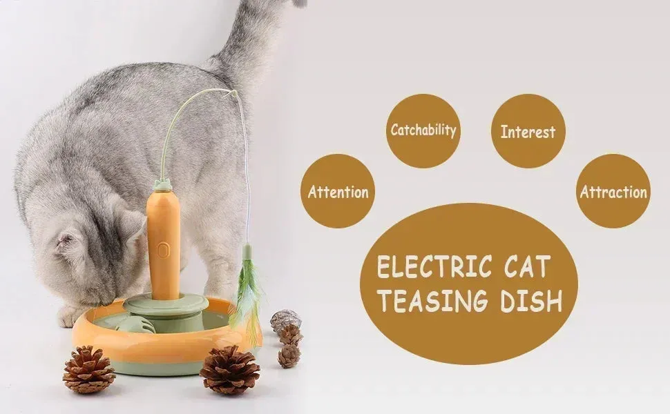 Interactive Feather Cat Toy with 360° Rotating Turntable for Indoor Cats