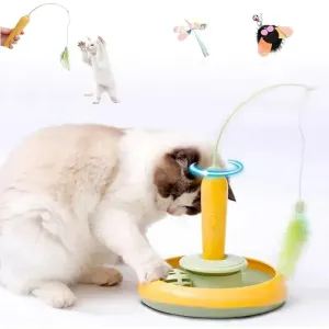 Interactive Feather Cat Toy with 360° Rotating Turntable for Indoor Cats