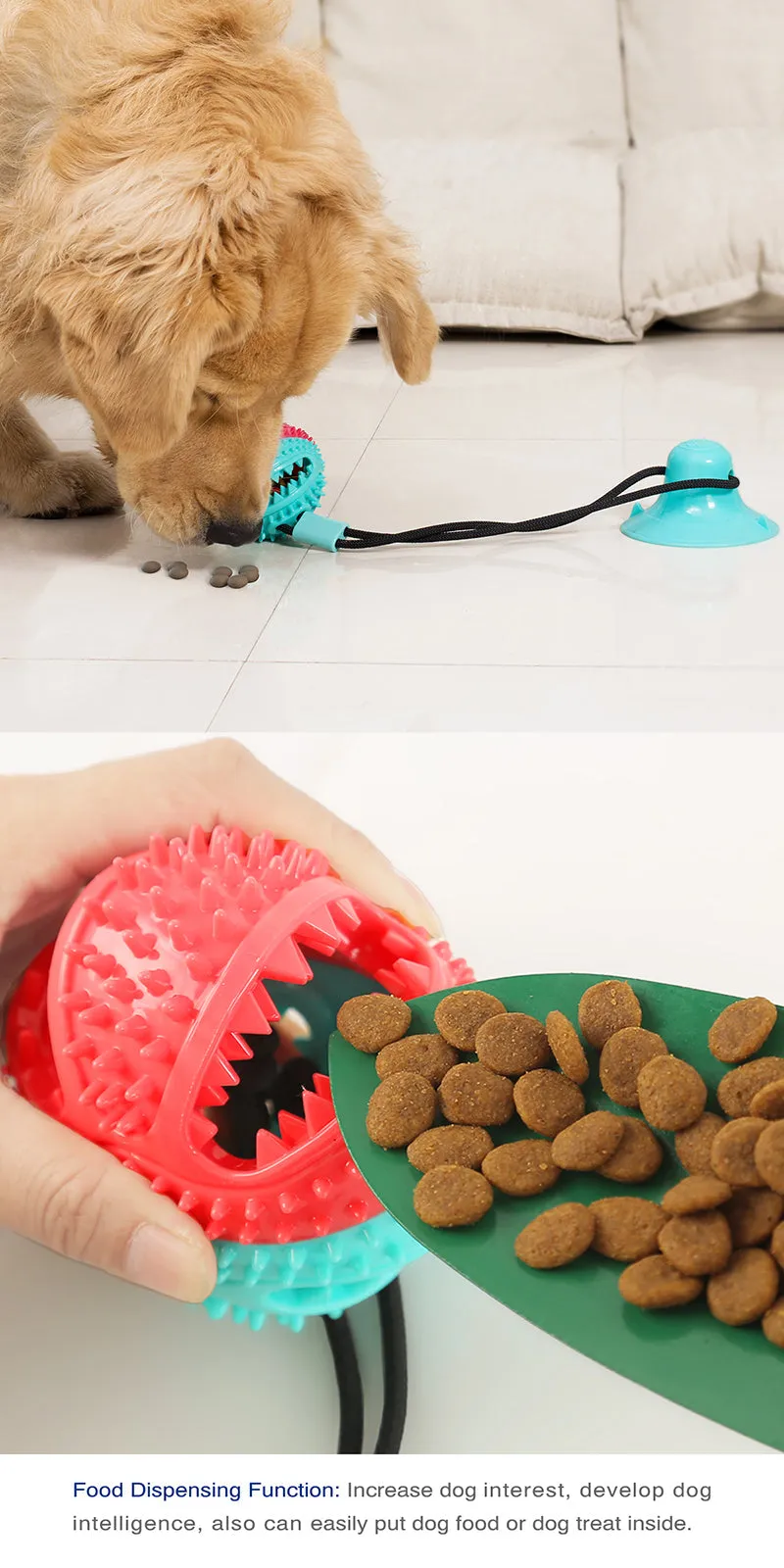 Interactive Large Dog Ball Toy with Suction Cup and Slow Feeder - Chew Toy for Golden Retrievers and Big Pets