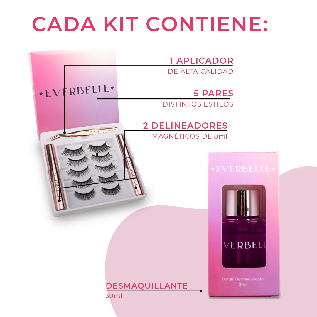 Kit Effortless con 5 pares de pestañas magnéticas   desmaquillante con Vitamina E