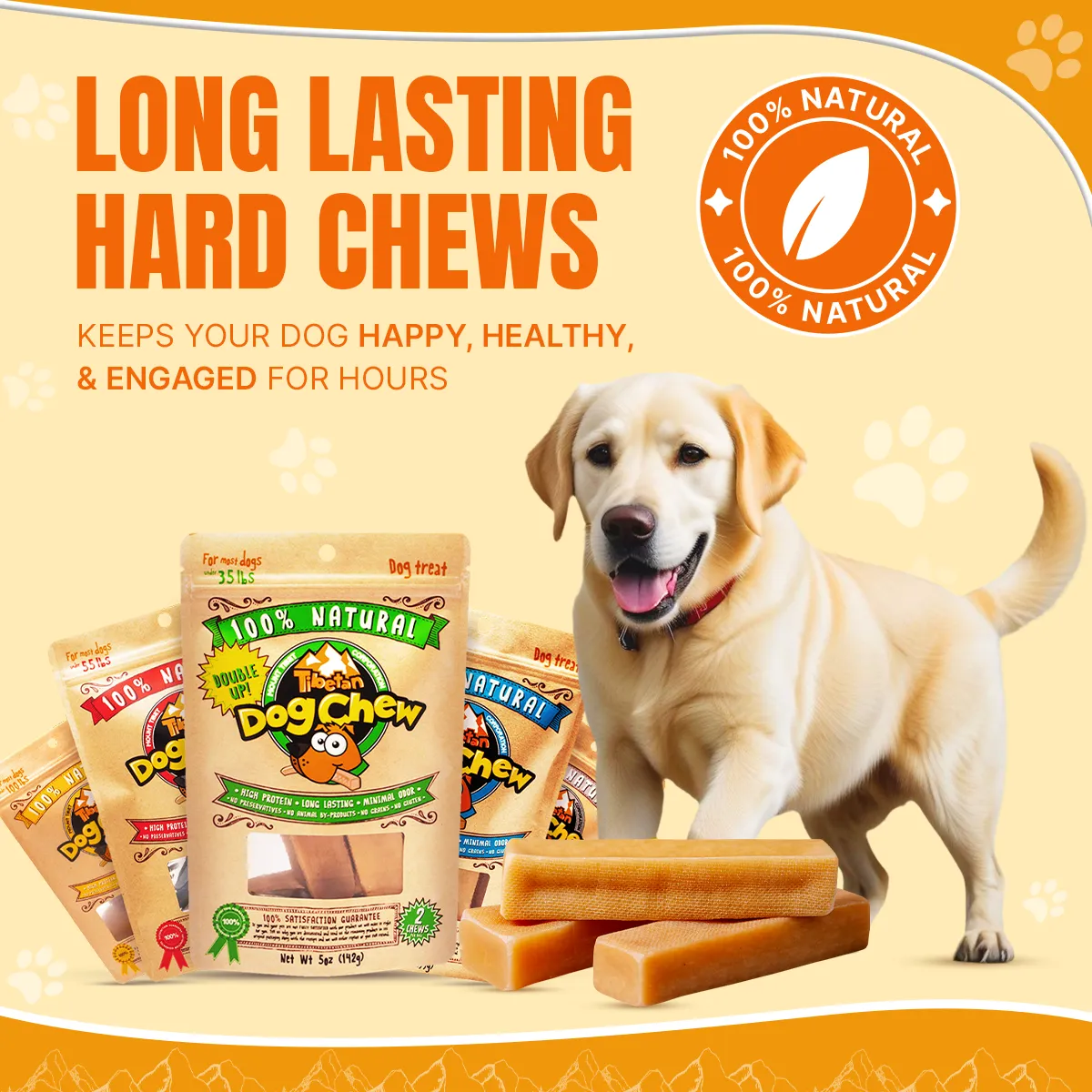 Natural and Long lasting Large 5 sticks Yak Chews for dogs