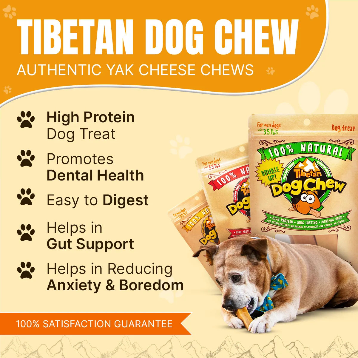 Natural and Long lasting Large 5 sticks Yak Chews for dogs