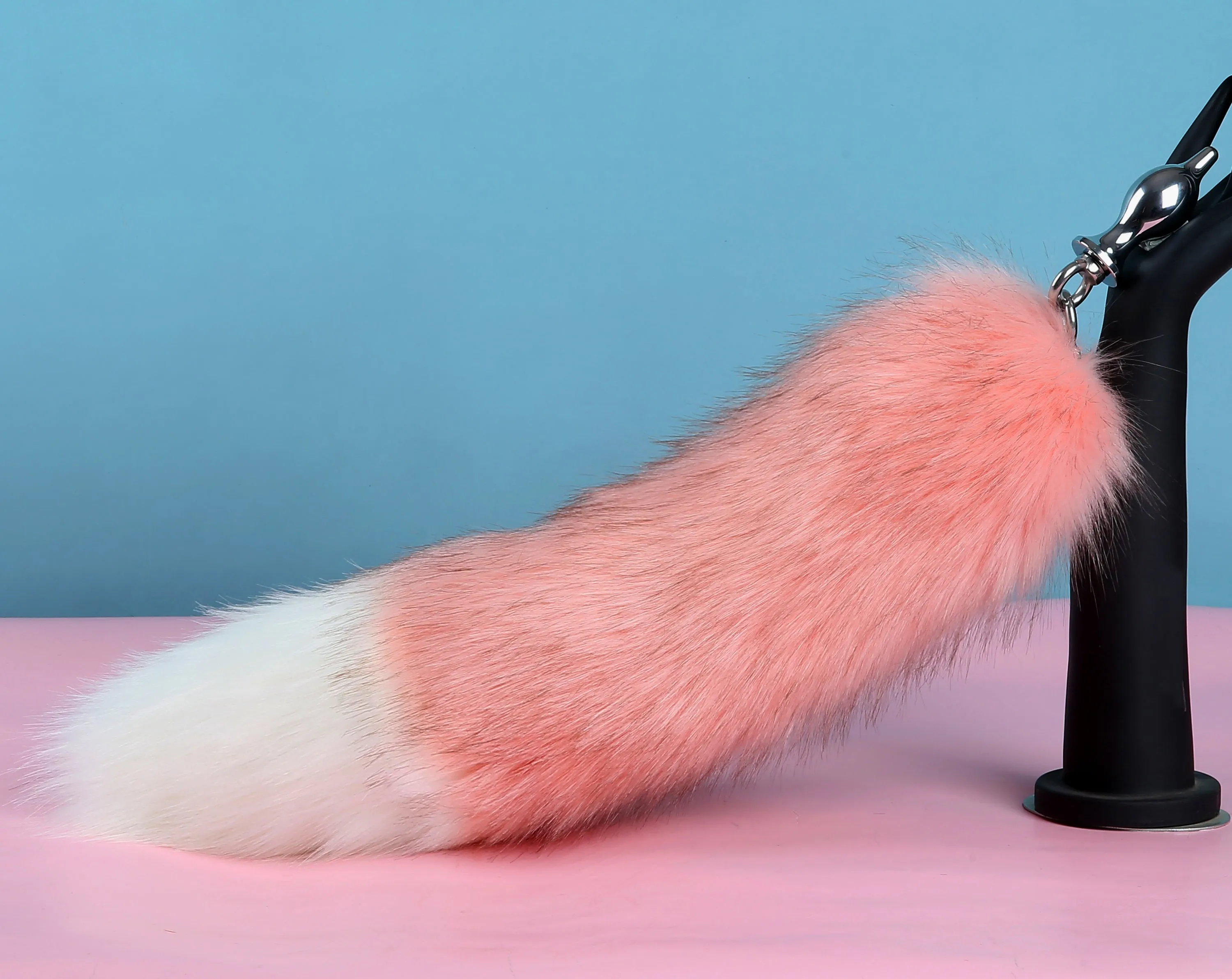 pink white tug tail plug and ear set fluffy fox tail butt plug and ear set wolf tail buttplug sex toy bdsm cat tail bondage petplay