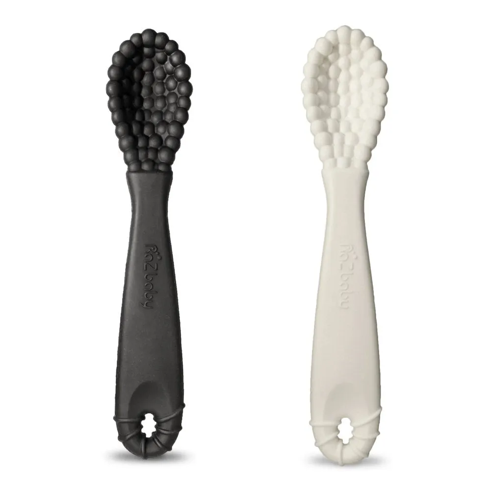 RaZbaby RaZberry 2-Pack Silicone Training Spoons - Black/White