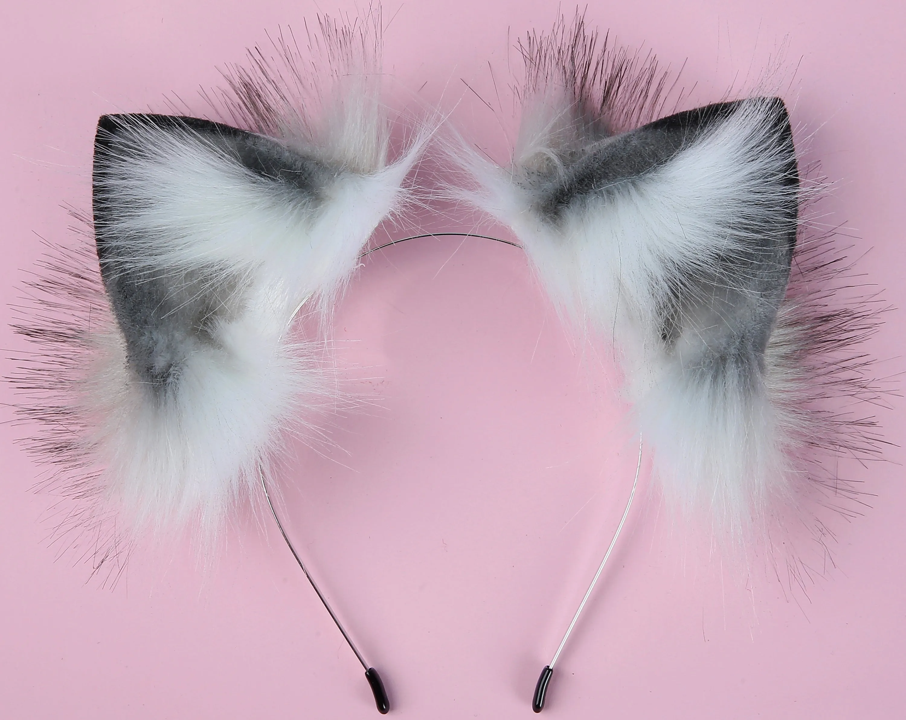 white gray tug tail plug and ear set fluffy fox tail butt plug and ear set wolf tail buttplug sex toy bdsm cat tail bondage petplay