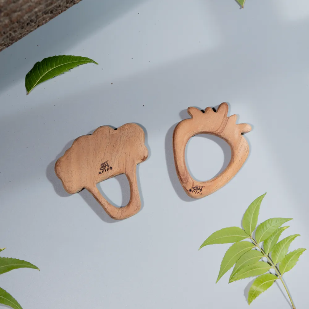 Wooden Teethers - Strawberry and Broccoli